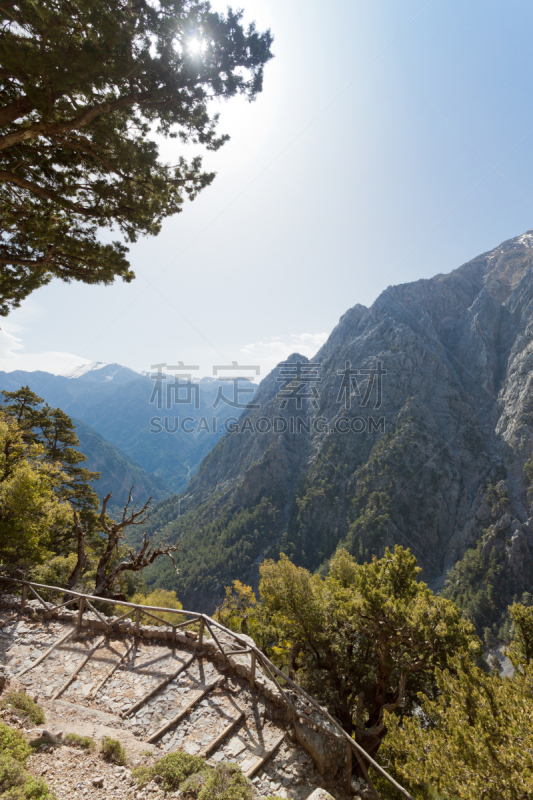 萨马利亚峡谷,进口标志,岩面,克里特岛,垂直画幅,沟壑,休闲活动,纯净,夏天,户外