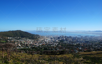 开普敦,桌湾,南非,水,天空,水平画幅,高视角,山,无人,海港