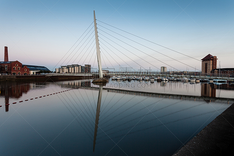 斯旺西,游艇码头,千年桥,南威尔士,黄昏,图像,无人,河流,2015年,户外