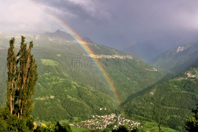 山,彩虹,自然,天空,暴风雨,水平画幅,云,地形,无人,乡村