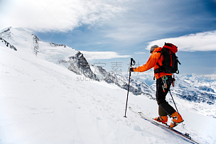 雪,男人,山,徒步旅行,雪鞋,高处,天空,青年人,运动,彩色图片