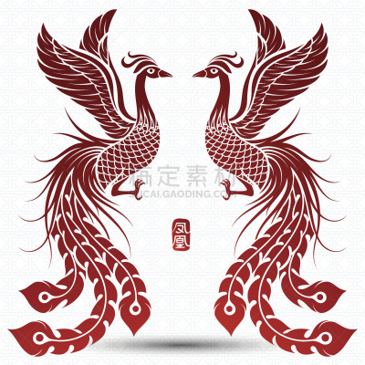 凤凰,艺术,绘画插图,鸟类,时尚,计算机制图,计算机图形学,方形画幅,红色,美术工艺