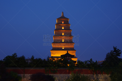 巨大的,宝塔,唐朝,西安,陕西省,度假胜地,水平画幅,无人,东亚