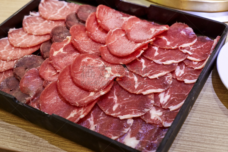牛肉,切片食物,涮涮锅,餐具,水平画幅,无人,传统,膳食,特写,泰国