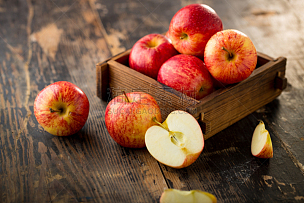 苹果,木制,背景,分离着色,切片食物,静物,水果,横截面,熟的,清新