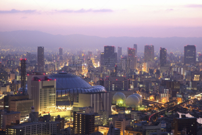 中央区,巨大的,黎明,办公室,城镇景观,水平画幅,高视角,无人,大阪市,油箱