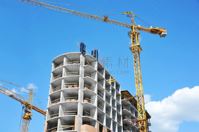 起重机,建筑工地,摩天大楼,天空,新的,建筑设备,建筑材料,居住区,建筑业,工业