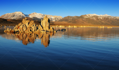 莫诺湖,天空,留白,美国西部,水平画幅,无人,岩层,石灰石,户外,彩色图片