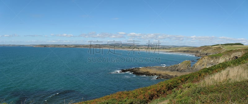 布列塔尼,海洋,海岸线,水,天空,珊瑚色,停泊的,旷野,摩尔人风格,草原