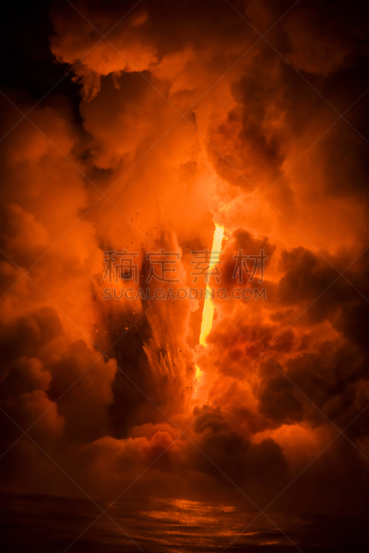 夏威夷大岛,熔岩,几劳亚活火山,希洛,硫磺,垂直画幅,水,能源,夜晚,地狱火