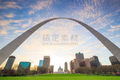 圣路易斯城,城市天际线,城市,圣路易斯拱门,密苏里,密西西比河,伊利诺斯州,水平画幅,夜晚,无人