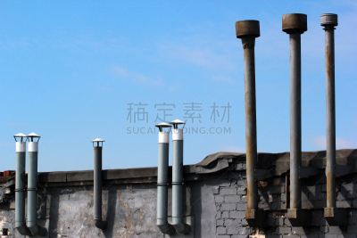 烟囱,古老的,金属,漏斗,风管,锅炉,导管,管道,空调,天空