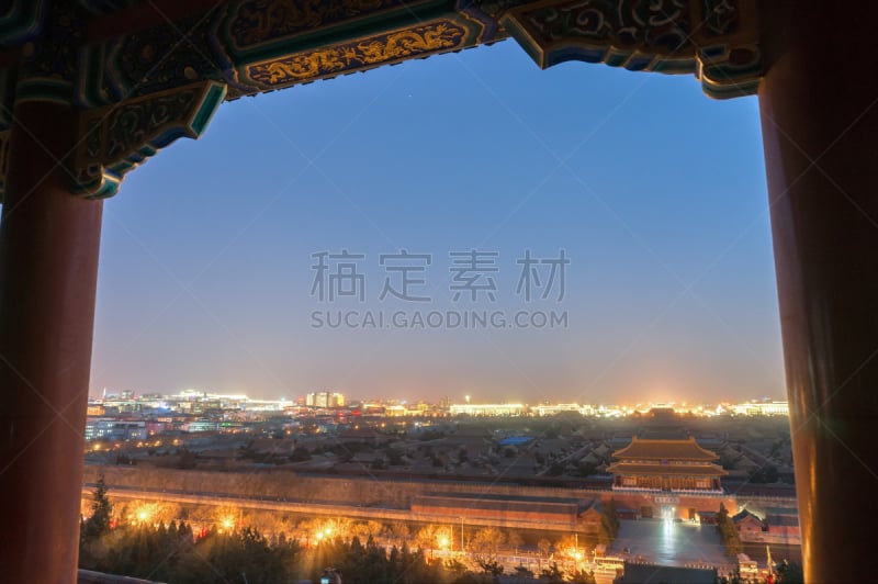 故宫,大门,走廊,高视角,景山公园,清朝,亭台楼阁,北京,曙暮光,户外