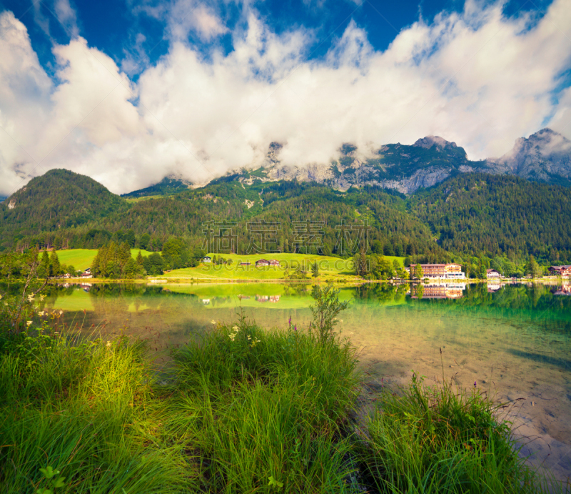 夏天,晴朗,lake hintersee,自然,奥地利,非都市风光,水平画幅,山,无人,宏伟