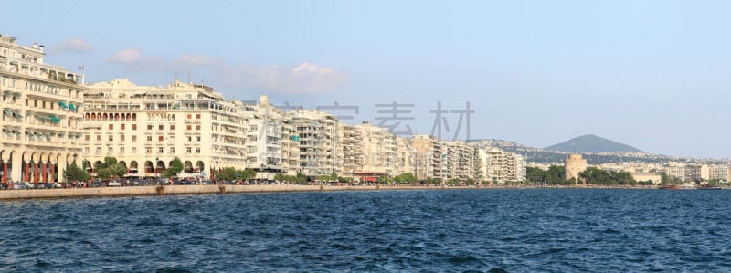 塞萨洛尼基,希腊,全景,水,天空,外立面,水平画幅,海港,户外,居住区