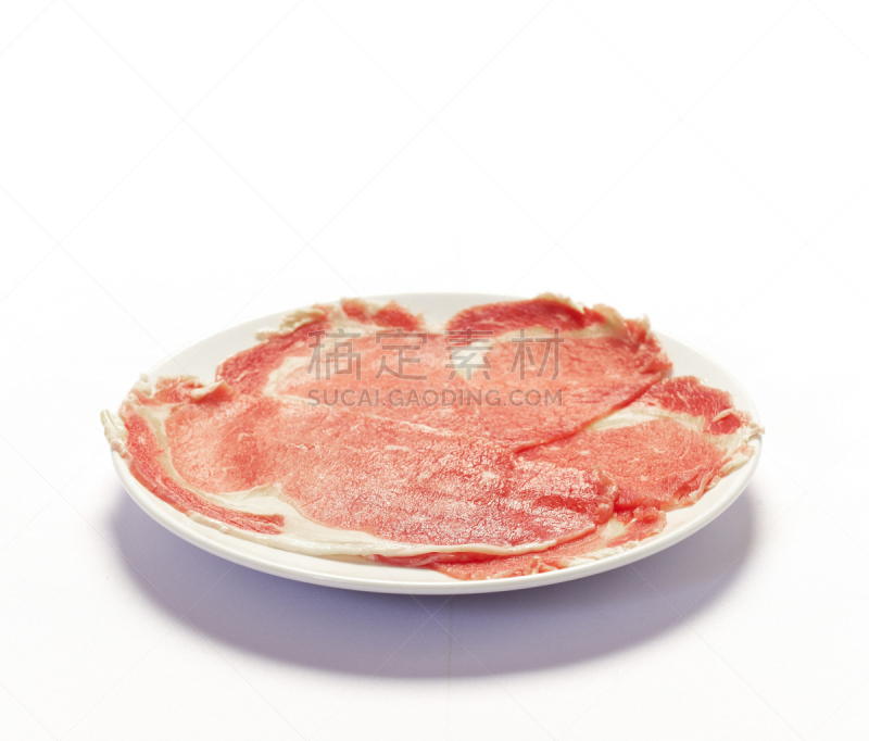 切片食物,牛肉,白色,涮涮锅,水平画幅,膳食,白色背景,泰国,羊羔,蛋白质