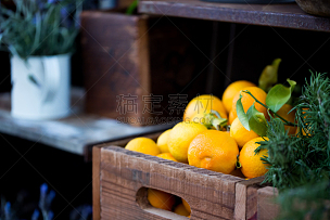 盒子,清新,柑橘属,柠檬,板条箱,橙子,橙色,水果,货摊,市场