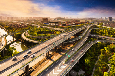 现代,高处,城市,城市天际线,高架道路,汽车,交通,黄昏,路口,公路