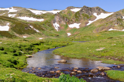 山,小溪,阿列日,宝丽丝山脉,法国,水,天空,美,水平画幅,雪