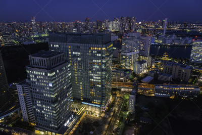 夜晚,都市风景,东京,日本,摩天大楼,航拍视角,拥挤的,汐留区,新桥,银座