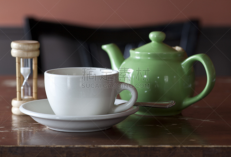 下午茶,饮食,水平画幅,绿色,木制,无人,茶杯,茶碟,乡村风格,陶瓷制品
