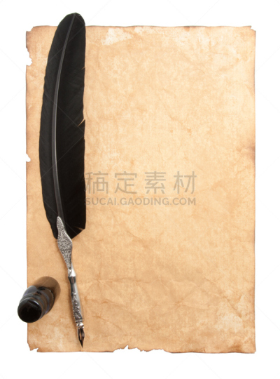 鹅毛笔,垂直画幅,无人,纸,组物体,油墨缸,摄影