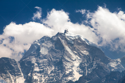 风景,云景,山,甘地嘉峰 ,在之间,天空,坤布,雪,旅行者,山脊
