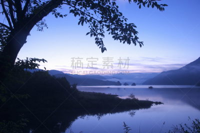 早晨,秋元湖,自然,天空,福岛里,水平画幅,云,地形,无人,日本