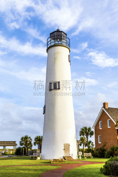 墨西哥湾,灯塔楼,圣乔治海岛,垂直画幅,水,天空,美国,建筑,无人,蓝色