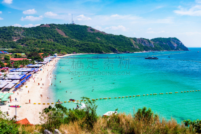 海滩,岛,网线插头,芭堤雅,蓝塔岛,水,美,度假胜地,水平画幅,山