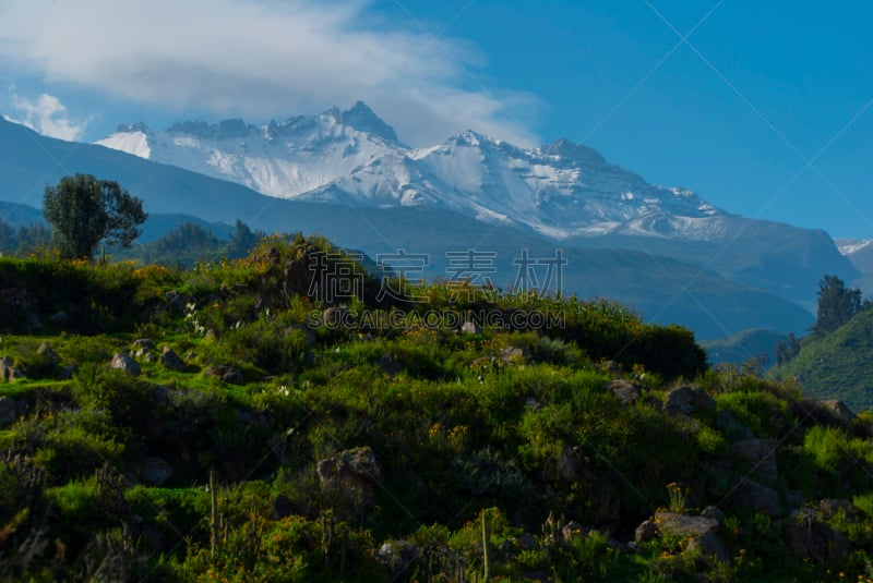 科尔卡峡谷,阿雷基帕地区,秘鲁,洛矶山脉,水,天空,沟壑,水平画幅,山,雪