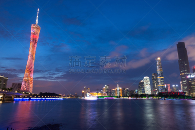 广州,风景,水,天空,水平画幅,夜晚,无人,海港,户外,滨水