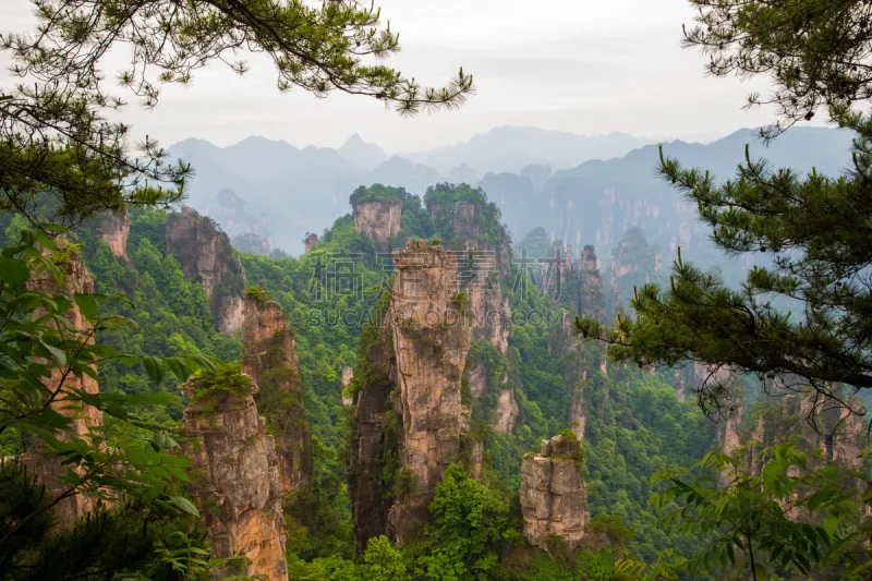 张家界国家森林公园 山 地形 中国 天子山 白云山脉 武陵源 张家界 湖南省 自然立柱图片素材下载 稿定素材