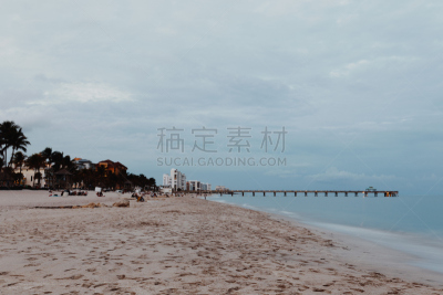 迪尔菲尔德海滩,码头,艺术,水平画幅,绘画艺术品,美术绘画,无人,佛罗里达,长时间曝光,海滩