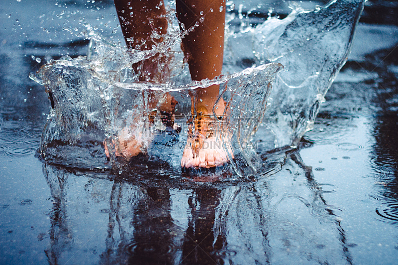 水坑,雨,舞蹈,水,嬉戏的,春天,天气,鞋子,街道,少女