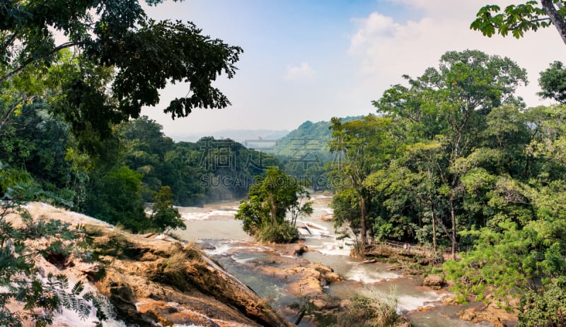 瀑布,恰帕斯州,agua azul cascades,墨西哥,水,天空,沟壑,水平画幅,无人,户外