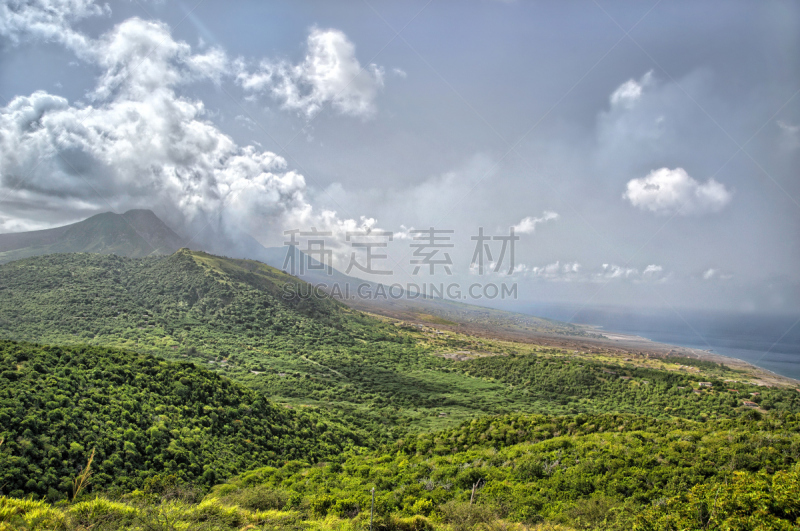 火山,英属蒙塞拉特岛,居住区,水平画幅,无人,普里茅思,普利茅斯,火山碎屑流,户外,灰