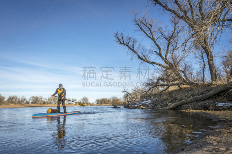 冬天,喜剧演员,普拉特河,桨叶式冲浪板,冲浪板,桨,划艇,科罗拉多州,划桨,探险