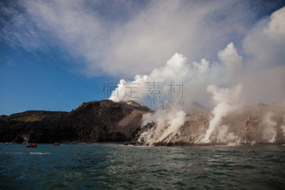 火山,船,雪,动作,水,水平画幅,云,火山地形,科学,偏远的