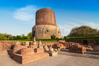 达美克塔,鹿野苑,瓦拉纳西,灵性,水平画幅,建筑,雕刻物,佛塔,印度,神殿