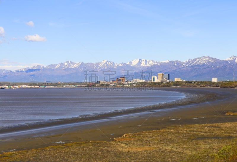 都市风景,城市天际线,安克雷奇,阿拉斯加,水,地名,水平画幅,雪,无人,海岸地形