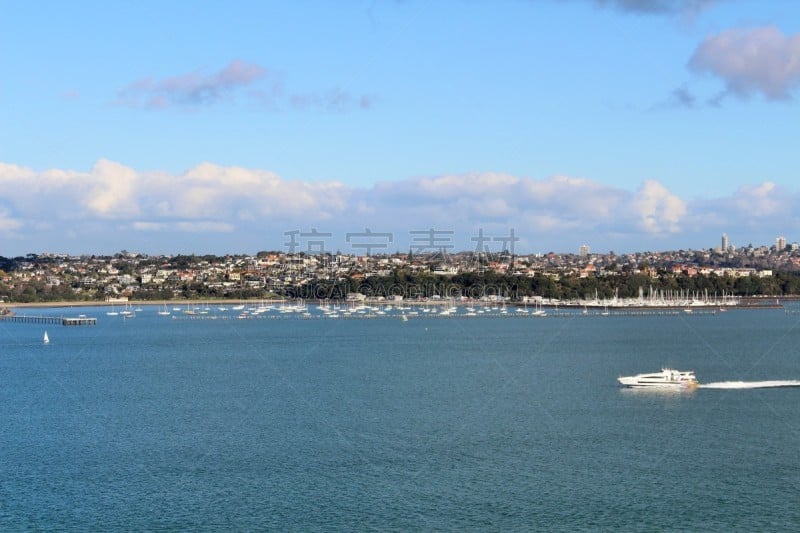 waitemata harbour,天空,水平画幅,高视角,郊区,无人,海港,城市扩张,户外,云景