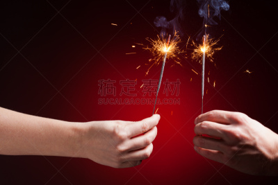 闪烁发光,手,新年,烟,明亮,放焰火,粒子,彩色图片,光,闪亮的