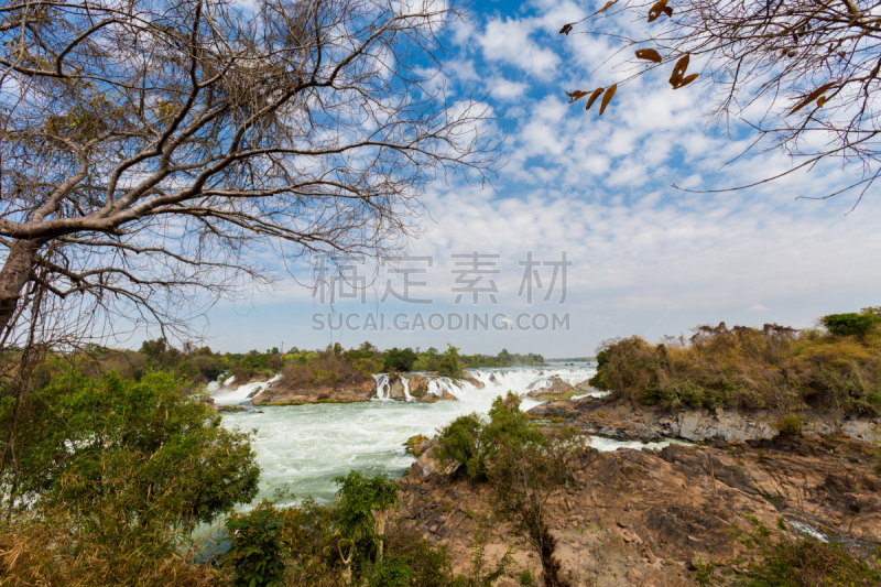 老挝,瀑布,东孔岛,四千岛,湄公河,热带雨林,水,美,水平画幅,无人