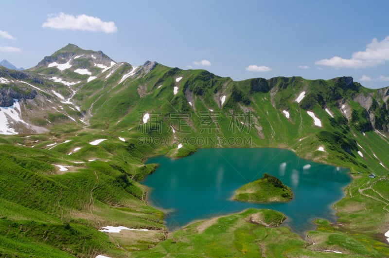 湖,巴特欣德朗,阿莫高,巴伐利亚阿尔卑斯山区,天空,水平画幅,雪,无人,夏天,户外