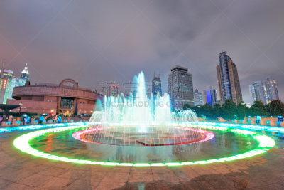 人民广场,上海,水平画幅,建筑,夜晚,无人,全景,城市天际线,户外,都市风景