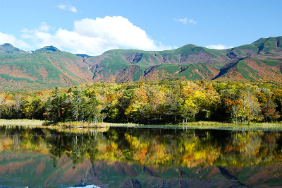 知床五湖,秋天,日本,北海道,黑云杉,罗臼岳,知床山,知床半岛,天空,水平画幅
