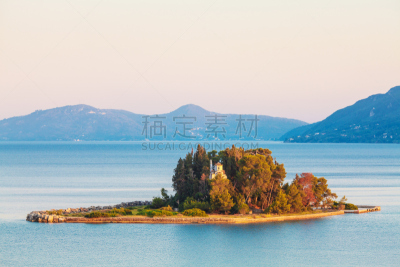 希腊,科孚,修道院,岛,鼠岛贸斯岛,纪念碑,美,水平画幅,美人