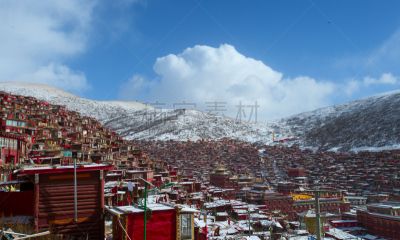 四川省,雪,中国,白昼,喇麻庙,名声,土路,教育建筑,乡村路,修道院