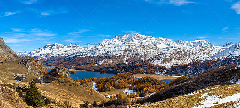 湖,秋天,全景,风景,金色,水平画幅,雪,旅行者,户外,科尔瓦奇峰